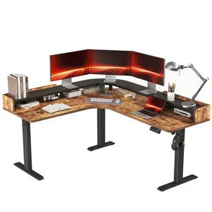 62.9" Electric L Shaped Standing Desk ,Adjustable Height Corner Desk with Monitor Shelf, Sit Stand Table for Home Office Computer Workstations,Splice Board,Gaming Desks Gifts for Men and Women,Rustic Brown/White/Black/Light Rustic Brown