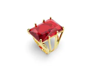 Explicit Red Ring - Bold Gold Plated Brass Jewelry with 24x16mm Stone