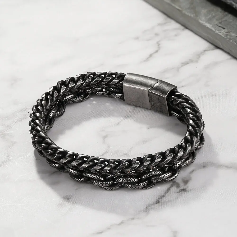 GTHIC Simple Double Layer Chain Bracelet Stainless Steel Statement Jewelry for Men Daily Wear