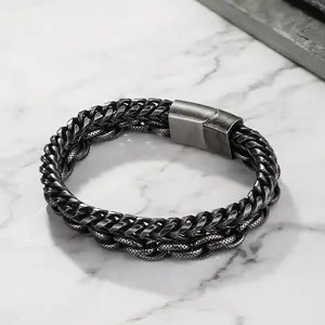 GTHIC Simple Double Layer Chain Bracelet Stainless Steel Statement Jewelry for Men Daily Wear