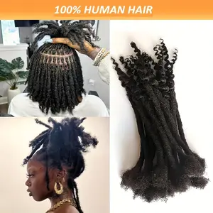 Hot Wholesale 20/40/60/80 Strand Human Hair Crochet Dreadlock Extensions with Loose Curly Ends - 8 Inch (0.6cm) Natural Black Hair Extensions for Women & Men, Suitable for Natural Braids, All Ethnicities, Crochet Hair, Stylish Updo, Textured Hairstyl