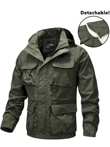 Men's Solid Color Waterproof Breathable Sports Jacket, Athletic Outerwear, Casual Long Sleeve Zip Up Hooded Jacket for Outdoor Activities, Men's Outerwear for Hiking, Golf, Running