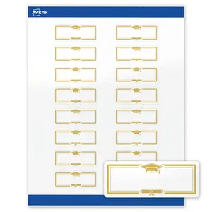 Avery® Printable Address Labels, 1" x 2-5/8", Glossy White, Sure Feed® Technology, Pre-printed Gold Graduation Cap Design Great for Grad Parties, Laser & Inkjet Compatible, 160 Total