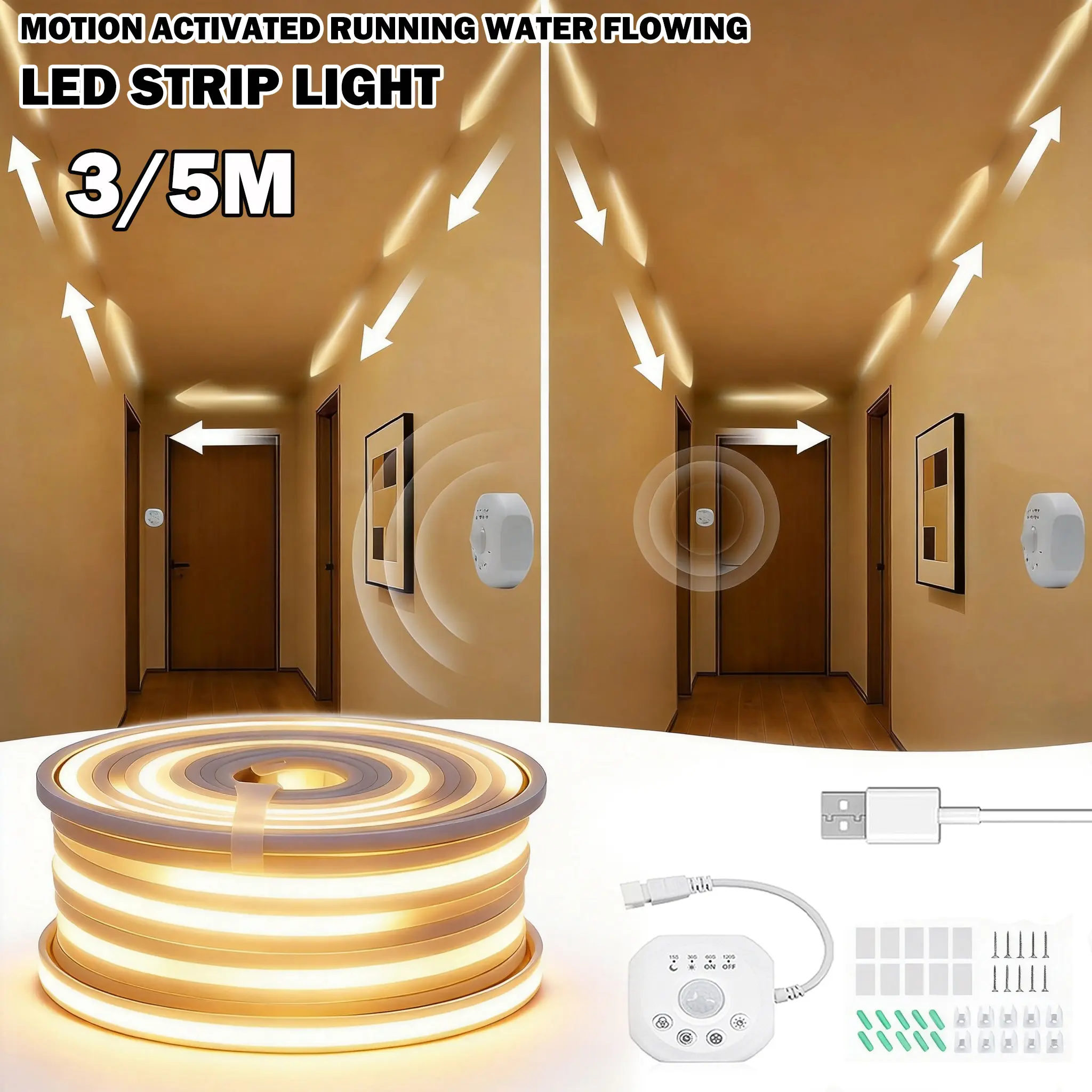 Intelligent Motion-Sensing LED Neon Rope - Adaptive Stair & Bedroom Lighting for Seniors, Dynamic Flow Effect, Dual Length & Color Options