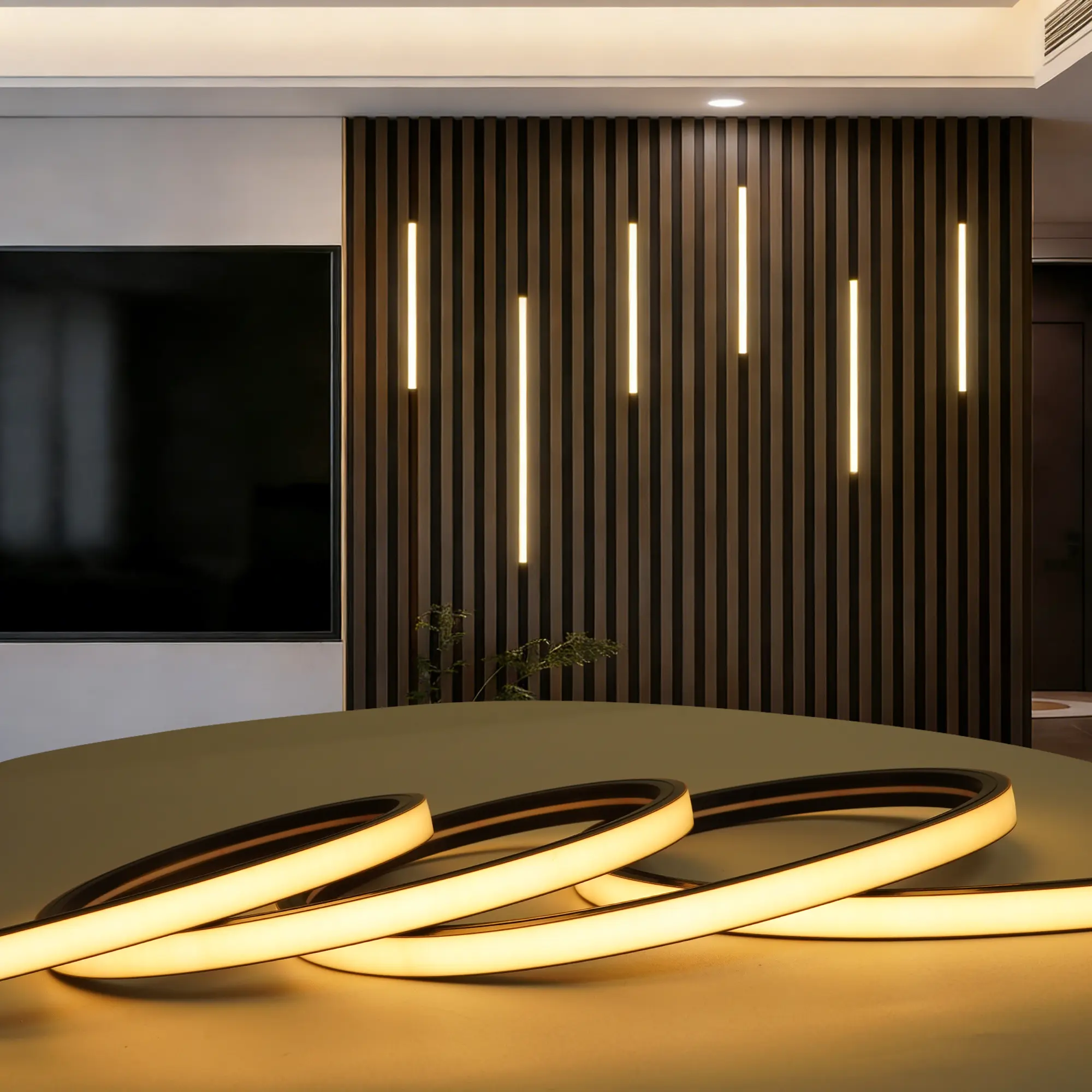 6PCS Black Waterproof Silicone Recessed LED Light Kit for Acoustic Wood Slat Wall Panels, Indoor-Outdoor Seamless Fit Warm White Interior LED Strip Lights with Ambient & Accent Functions, Led Accent Lights