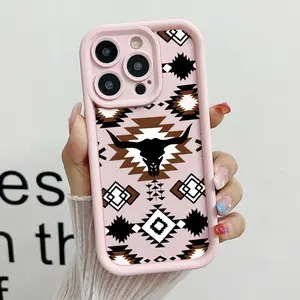Vintage Western Cowboy Pattern Phone Case, Soft Silicone,Fully Protected and Shockproof For iPhone 17 16 15 Pro Max 14 13 12 11 X/XS Plus Air & Samsung S25 S24 Ultra Fe Pink Girl Mini Dios