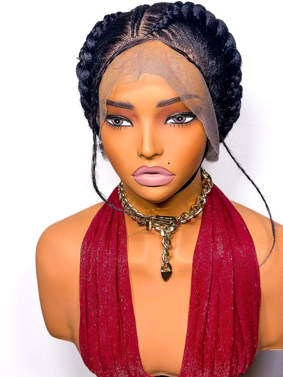 Synthetic Braided Cornrow Wig, Full Lace Glueless Rolled Bun Wig, Synthetic Braids Hairpiece, Braided Wig