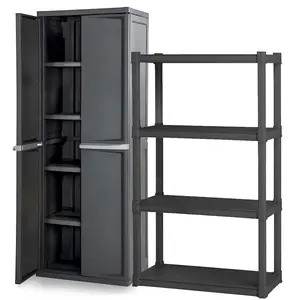 Sterilite 4 Shelf Plastic Storage Unit & Garage & Pantry Storage Cabinet, Gray
