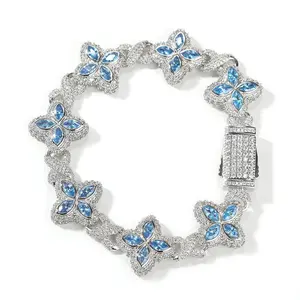 [ICE HUE]18K Gold Vacuum Plated Copper with 5A+ Sri Lanka Colorful Zircon Infinity Four Leaf Clover Clarity Bracelet Miami Italy Mexico & Micro Inspired for Women & Men Luxury Jewelry,Daily Wear,Casual Fashion,Gift Idea,Chicano,Classic,Hip Hop,