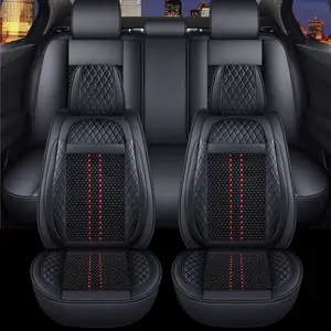 For Toyota Tundra 2008-2024 Ice Silk & Napa Leather Truck Car 5 Seat Covers Front Rear Cushion Pad Protector Mat Waterproof, Anti Slip Cars Interior Covers Full Set Interior Accessories - Valentine's Day Gift For Lover