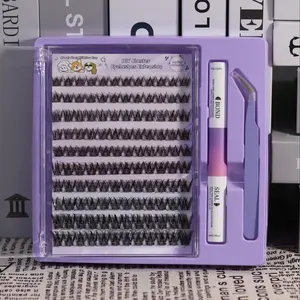 Waterproof Eyelash Extension Glue Set, Natural Individual Lashes, Curly Lashes, 10-16mm Cluster Kit, Durable Waterproof Design, Easy to Use