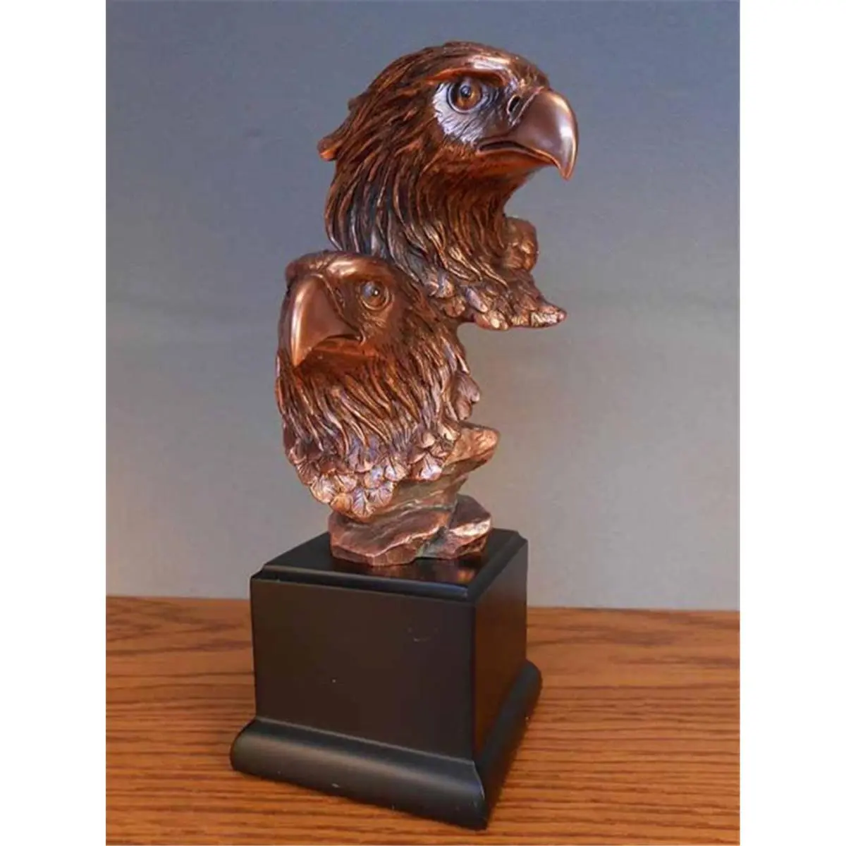 212 MAIN F55152 Heavy-Weight Bronze-Plated Cold-Cast 2 Eagle Heads Antique Copper Resin Animal Sculpture, Collectible Figurine, Western Indoor Decor Ornament, Resin Animal Sculptures