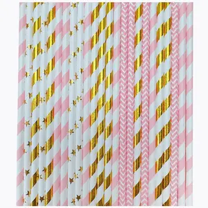 [100 Pack]  &  Paper Straws Disposable,   Multi- Party Straws For Birthday, Wedding and Holiday Decoration ( )