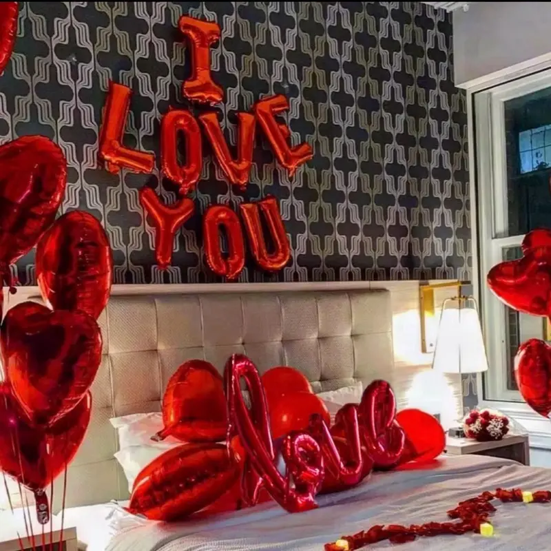 I Love You Letter Banner Decoration Balloons Red Heart Balloons for Wedding Engagement Bride Gift Mother's Day Decor