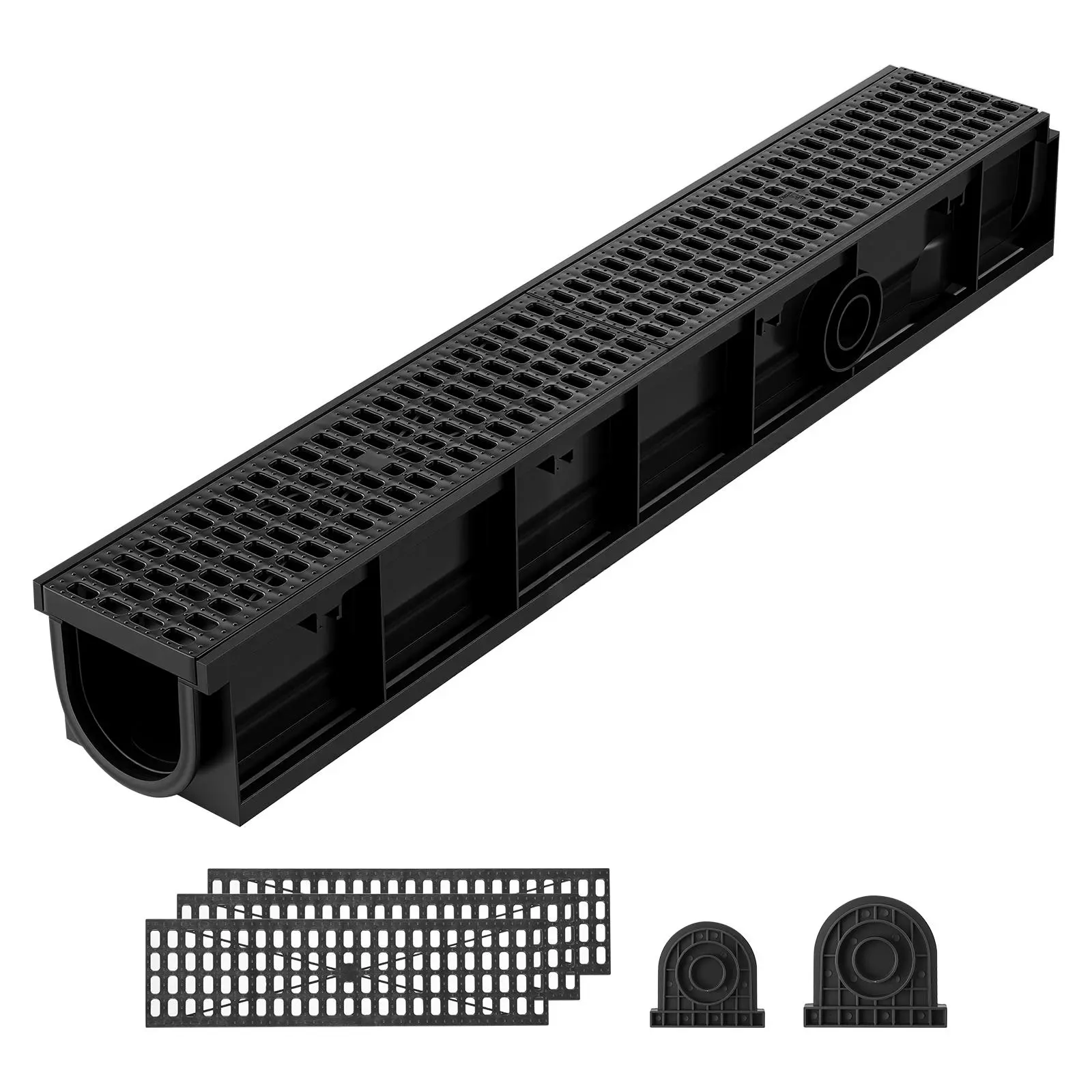 VEVOR 6-Pack Linear Trench Drain, 40.2x6.6x5.5in HDPE Deep Channel Drain with Clog-Resistant Grates & End Caps, 3306 lbs Capacity Rainwater Drainage System for Driveway, Yard