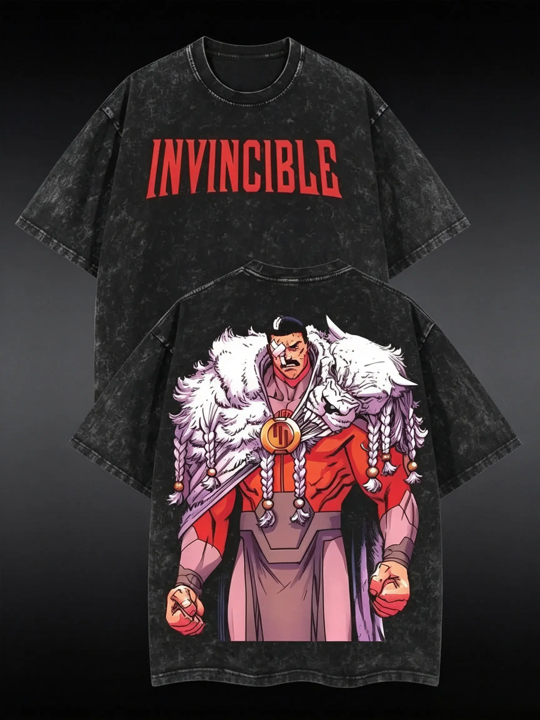 Thragg The Conqueror Viltrumite War - Invincible Comic Double Printed Oversize Lightweight Acid Washed Tee TV Series Graphic Tee T-Shirt graphic tees superhero fan casual slim-fitting top streetwear f day