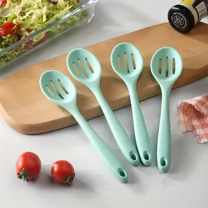 1/2pcs, Slotted Serving Spoon, Silicone Small Olive Spoon Colander, Wear-resistant Nonslip Colorful Stirring Spoon, Mixing Spoon, Silicone Cooking Spoon, Kitchen Accessories, Random Colors