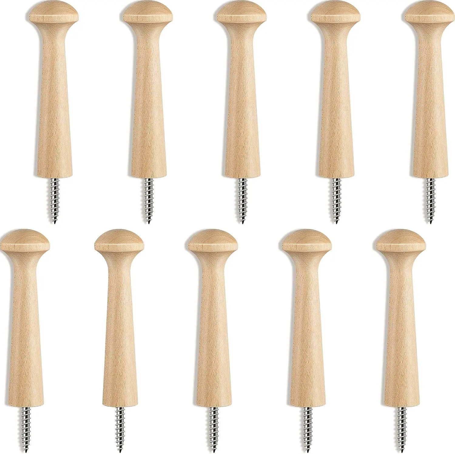 10-Piece Unfinished Wood Screw-On Shaker Pegs (3.62 in Long, Wood Color) - Home Organiser Hangers for Hanging Clothes, Hats, Towel, DIY Paint Projects