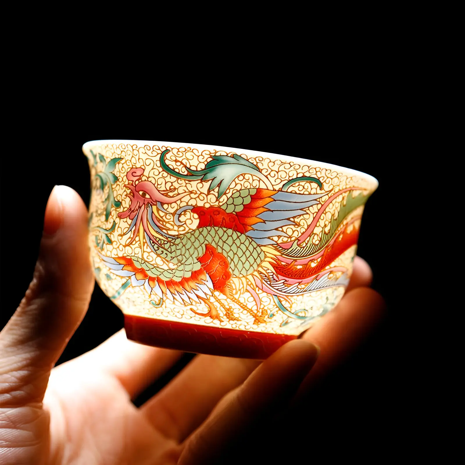Enamel Phoenix Ceramic Tea Cup