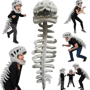 Dinosaur Skeleton Costume Set, 3D Spiked Head Mask & Plush Vertebrae, Perfect for Halloween, Role-Playing, Animal Theme Parties