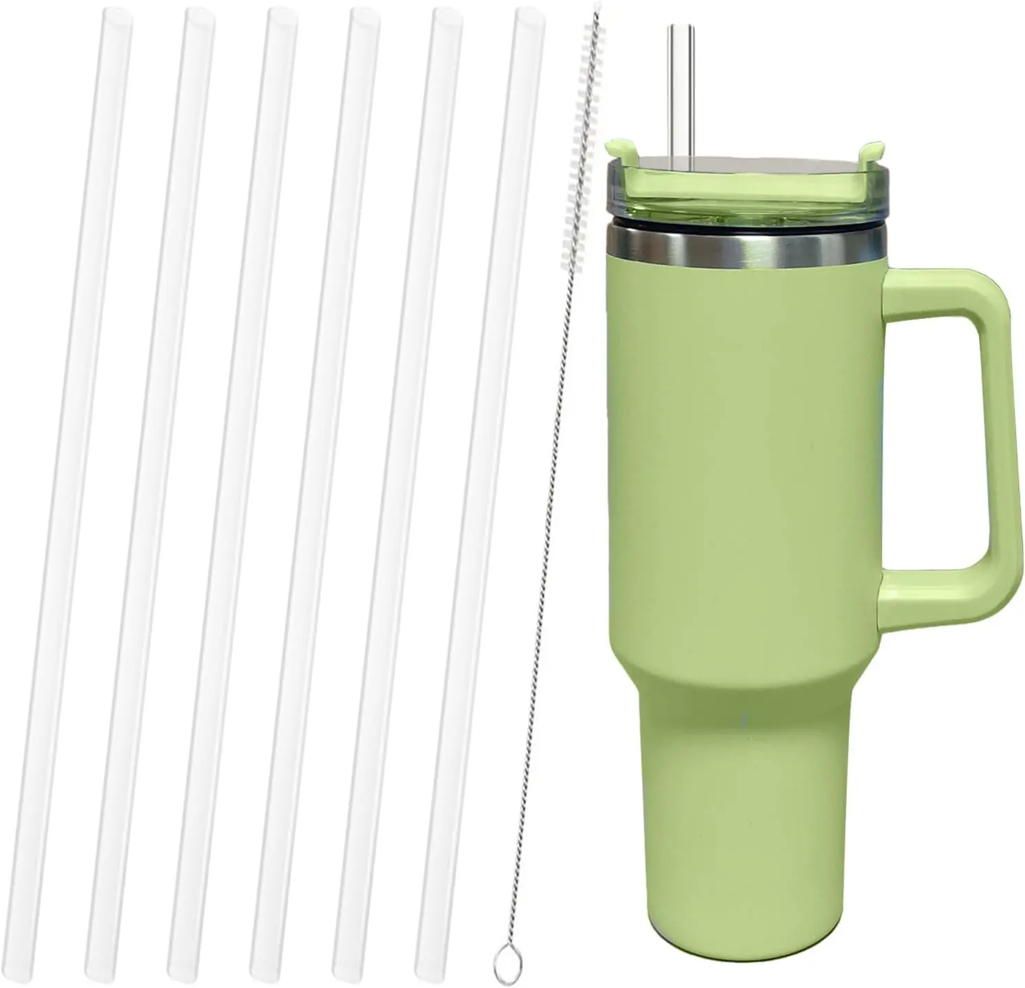 Replacement Straws Compatible with 40 oz 30 oz Tumbler with Handle | 6 Pack Clear Reusable Plastic Straws | Cleaning Brush Included