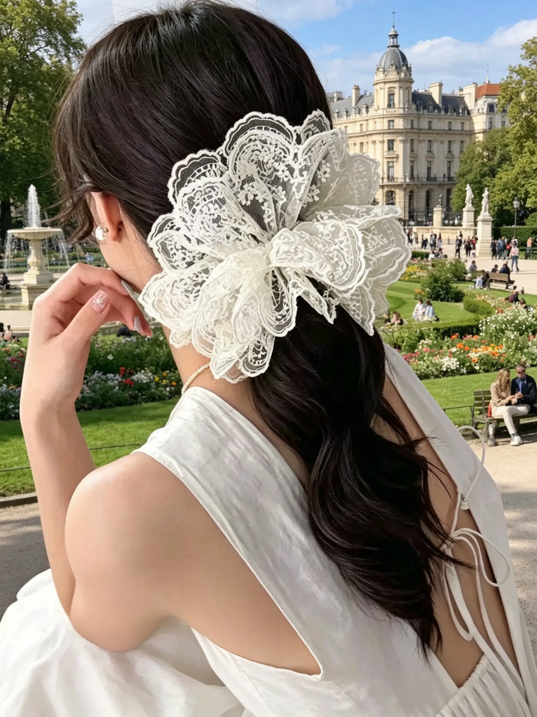 French Chic Lace Scrunchie, Extra Large Fluffy Hair Tie, High Elastic Durable, No Damage, Versatile for Daily Use, Events, Travel, Ponytail Accessories