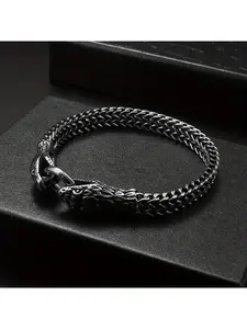 Gothic Double Snake Head Stainless Steel Cuban Link Bracelet for Men Women Retro Punk Party Casual Unique Unisex Accessories