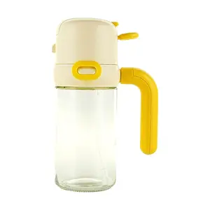 KAWASIMAYA Dopamine Dual-Use Oil Dispenser, Yellow & White, Leak-Proof Glass Cruet, 450ml
