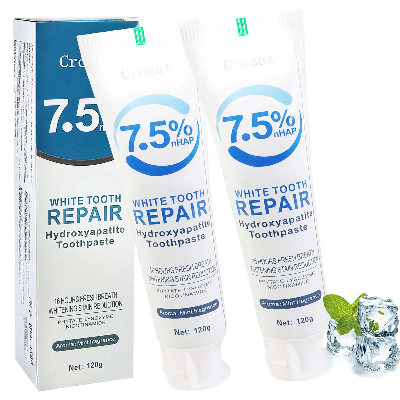 2Pcs Fluoride Free Hydroxyapatite Toothpaste - 120g Gentle Mint for Enamel Protection, Tooth Strengthening, Fresh Breath (Hidroxiapatita Formula), Fluoride Free Toothpaste, Toothpaste Alternative, Dental Care Toothpastes