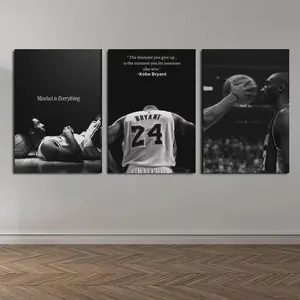 Set of 3 Kobe Bryant Motivational Poster - Inspirational Wall Art, Black & White Basketball Print, Sports Art Decor, Motivational , framed Posters
