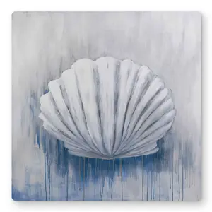 Begin Home Decor C1MP1616D0P9JU 16 x 16 in. Blue Feston Shell Wall Art - Coastal Bathroom Metal Print
