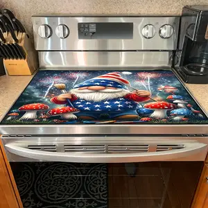 1PC heat insulation pad 4th of July Patriotic Gnome & Fireworks Felt Heat Resistant Mat - Non-Slip Washable Dust-Proof Kitchen Decor Pad Kitchenware for Stove, Table, Washer, Fridge, Bathroom & Appliances