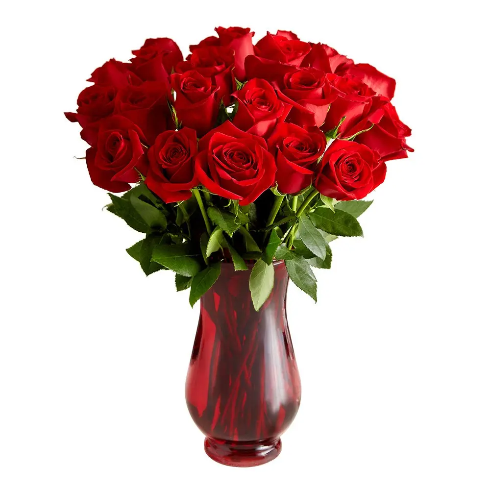 1800 Flowers - 24 Stem Red Roses Bouquet with Red Vase, Fresh Flowers