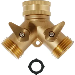 ? 2 Way Garden Hose Splitter - 3/4" Heavy Duty Solid Brass Hose Y Splitter With 2 Valves for Outdoor Faucet