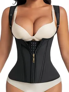 1 Count Women's Solid Color Elegant Shapewear Top, Fajas, Tummy Control Shaper Corset, Adjustable Hook Eye Closure Zipper Vest, Comfortable Colombian Shapewear, Ladies Shapewear for All Seasons, Tight-Fitting Underwear, Suitable For Daily Wear Or Training