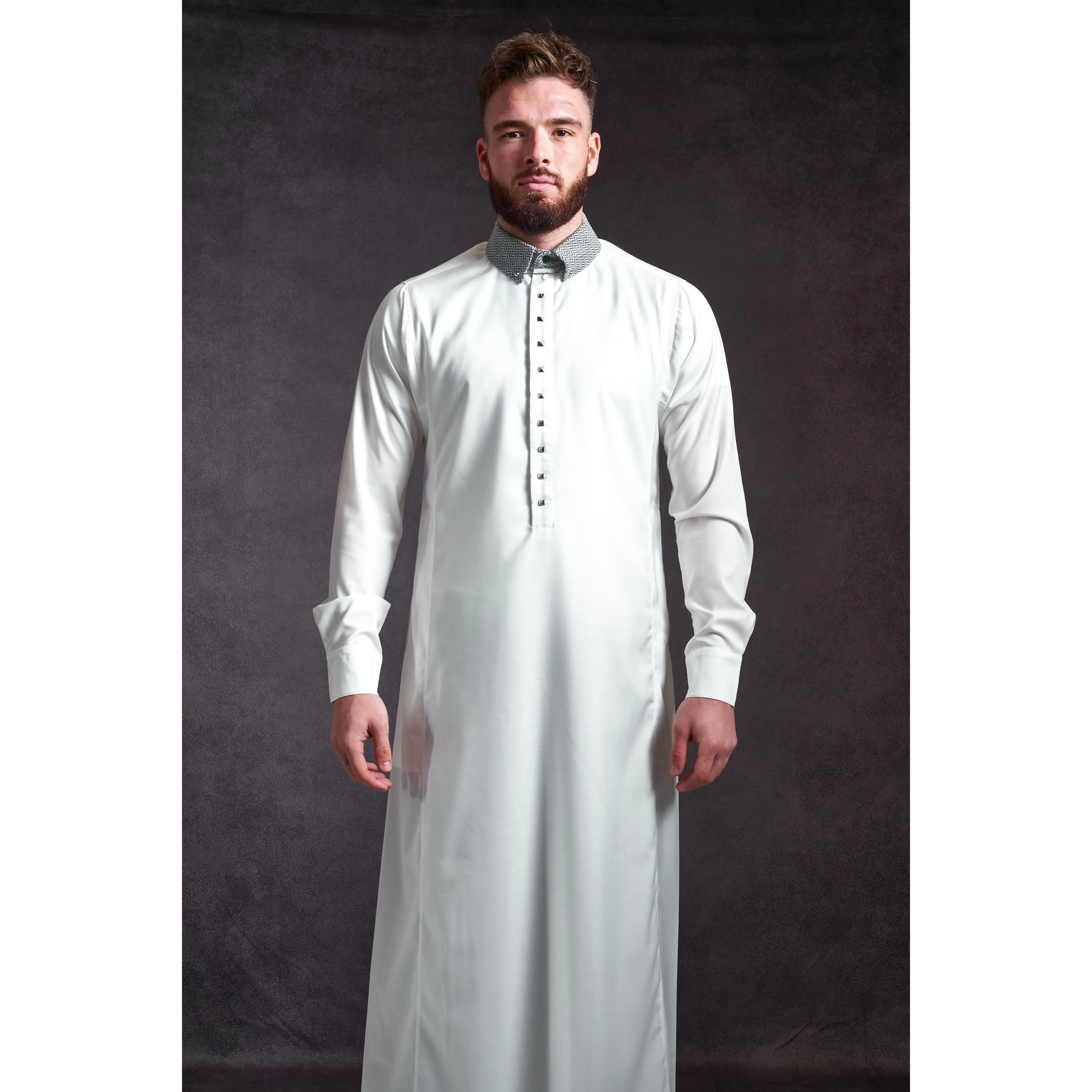 Spiky White Thobe - Elegant Designer Muslim Wear from London