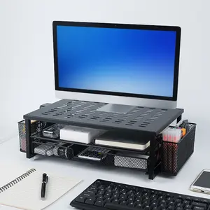 Desk organizer Computer Monitor Stand -Improved XL Desk Drawer, File Paper Pencil Holders - Pro Posture Eye-Level Tension Relief - Anti-Slip Home Office Supplies Storage Stand for Laptop Monitor or Printer