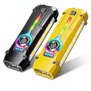 5-in-1 Flat EDC Tactical Flashlight with Red Laser & UV Light, Ultra-Thin Pocket Torch with Stepless Dimming Dial, Dual Beam Magnetic Work Light, USB-C Rechargeable Gifts for Men