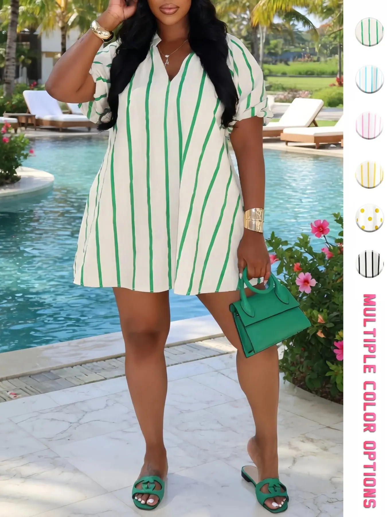 Simple Shirt Dress, Striped, Short, Comfortable Summer Essential, Casual Vacation Style, Women's Leisure Wear, Perfect for Travel and Relaxation