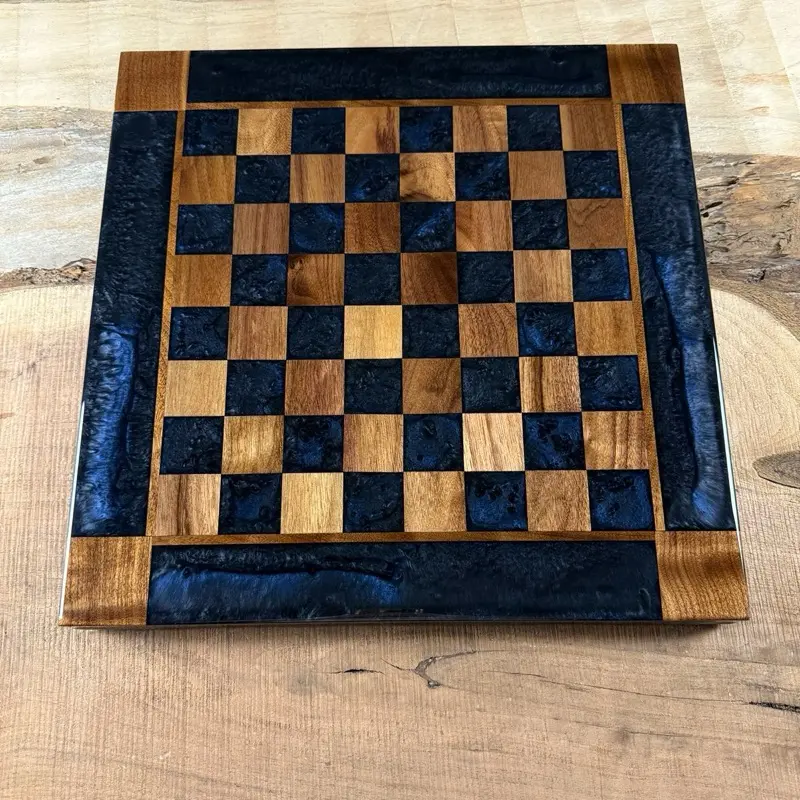 Midnight Blue Walnut Chess Board (INCLUDES PIECES)