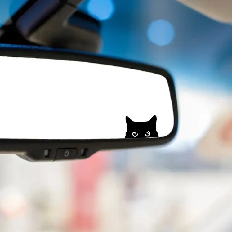 4pcs Black Cat Automotive Vinyl Waterproof Adhesive Car Decals - Car Accessories Cute, Playful Exterior Decor Stickers for Rear View Mirror, Car Decal