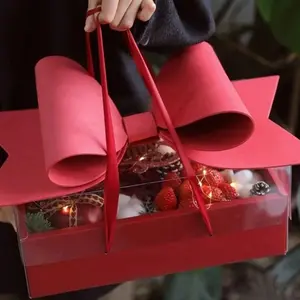 Transparent Fruit Flower Box with Large Bow, Wedding Gift Box, Baby Party Favor Box, Leather Paper Wedding Box, Floral Bow Packaging, Creative Gift Packaging, Elegant Gift Box, Gift Box Design