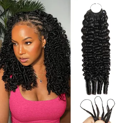 Burmese Curly Feather Crochet Human Hair Knotless Invisible, Pre-Separated Lightweight Curly Crochet Hair , Reusable Miracle Knots Human Crochet Hair for Black Women.  Recommend 4 Packs for a Full Head.