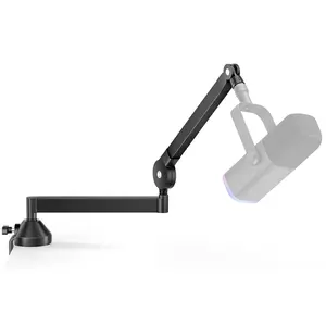 Low Profile Mic Arm, Microphone Boom Arm Desk Mount for Fifine AM8 K669B Blue Yeti HyperX QuadCast SoloCast AT2020 Shure SM58 SM7B, Mic Stand with Mic Clip 3/8" to 5/8" Adapter