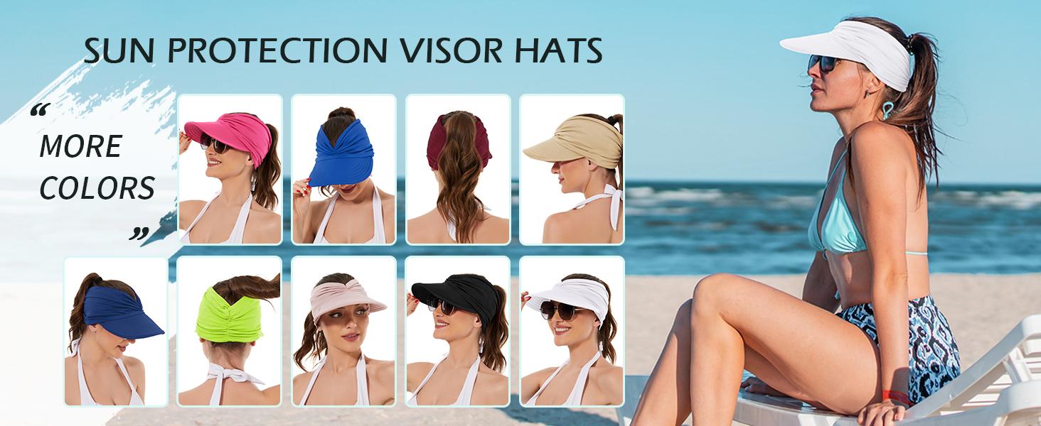 Women's UPF 50+ UV Protection Sun Visor Hat | SunSafeTok That Girl Aesthetic High Ponytail Wide Brim Hat | Birthday Gift for Her Beach Golf Hiking Outdoor Daily Casual Wear