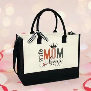 Wife Mom Boss Gifts - Totebag For Mom, Thank You Christmas Gift, Cute Wife Gift for Women, Motherhood, Canvas Tote Bag With Zipper PS08TB