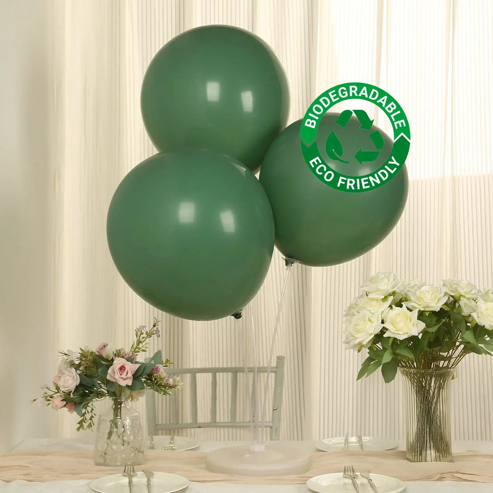 10-Pack 18in Thick Matte Dusty Sage Green Biodegradable Latex Blow Up Balloons - Eco-Friendly Round Happy Birthday Decor, Balloon Arch Supplies for Birthday Party, Baby Shower