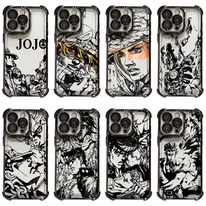 Hot Anime JOJO Cool Shells Artistic JoJo's Bizarre Adventure Sketch Phone Cases For iPhone 17 Promax Pro Air 16 Plus 15 14 13 12 11 Black TPU  Black Transparent TPU Shockproof Protective Cover Gift For Birthday Christmas Halloween-SJQNDDK-GY