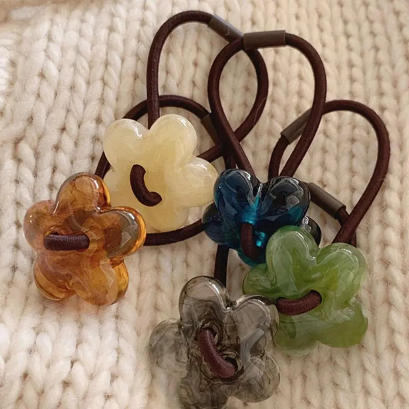 Cute Flower Decor Hair Ties Scrunchie Scrunchies, Colorful Fashionable Hair Accessories for Women & Girls, Minimalist Headwear Suitable for Thick Hair, Hair Style Accessory, Hair Accessories Set