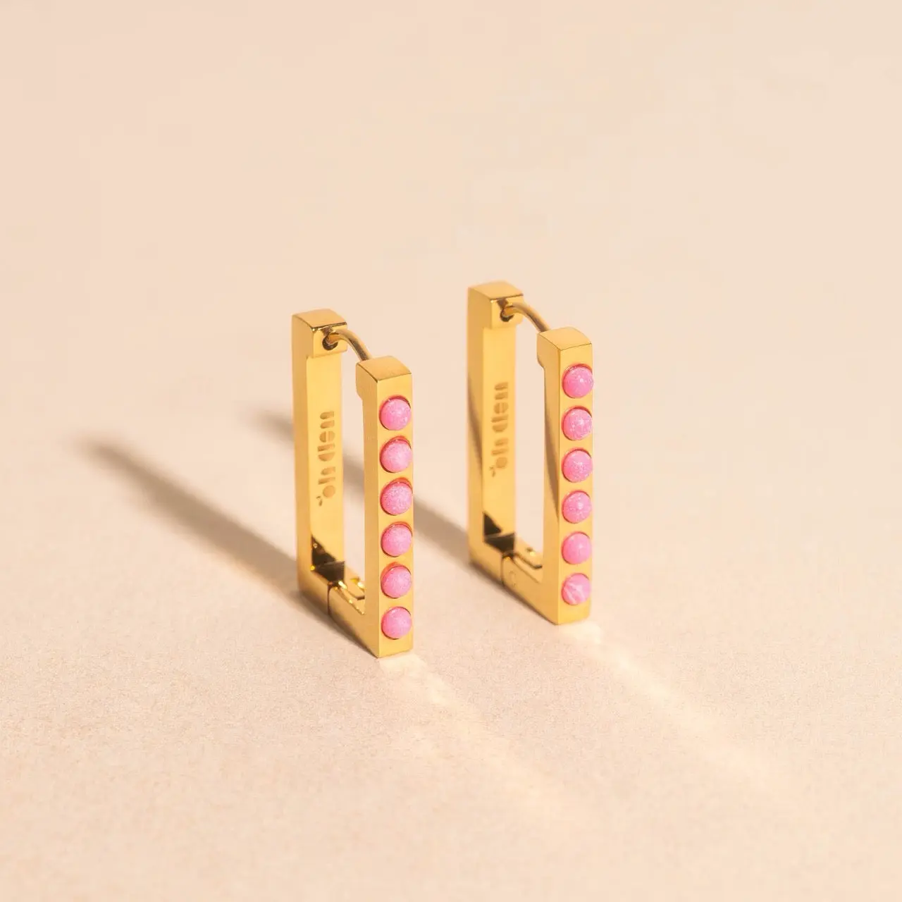 Rounded Stone Rectangle Huggie Hoop Earrings